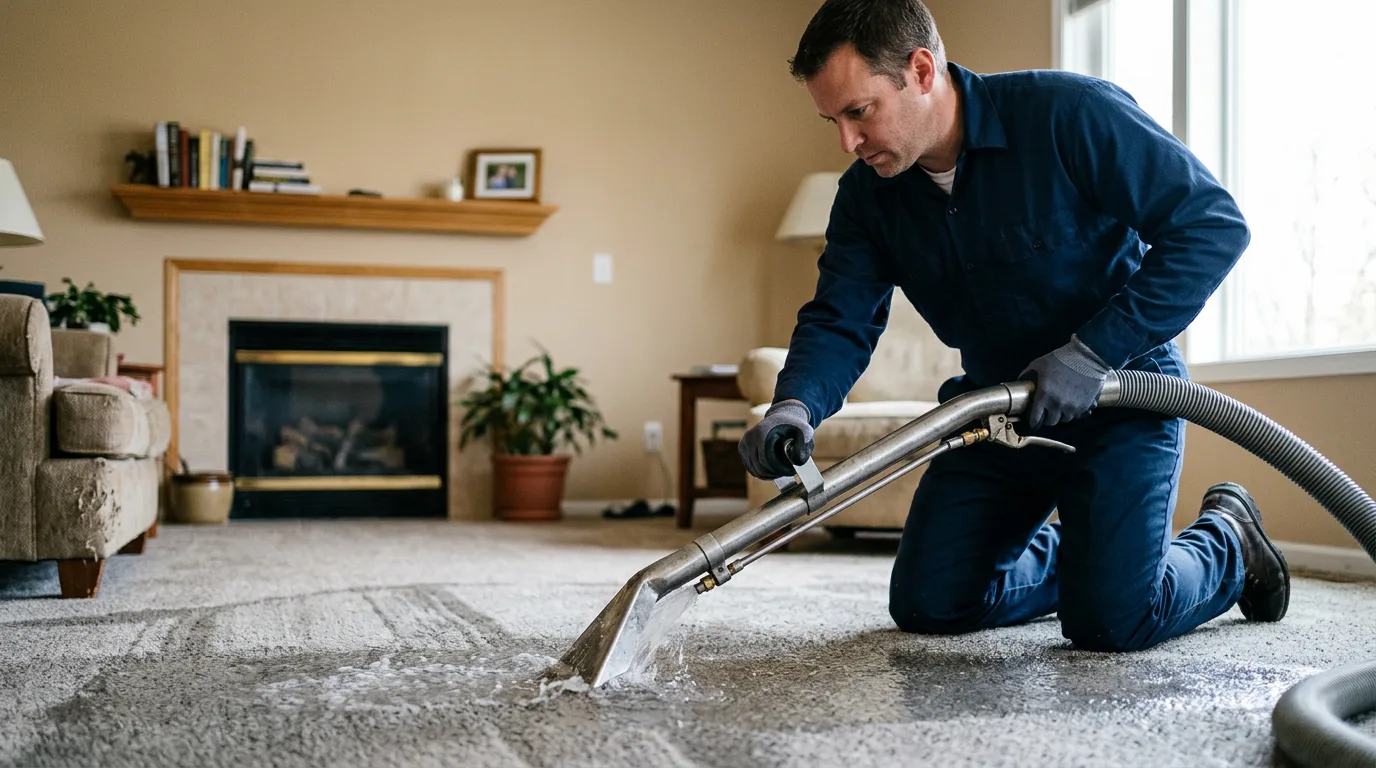 Water damage restoration technician working near Hidalgo, IL